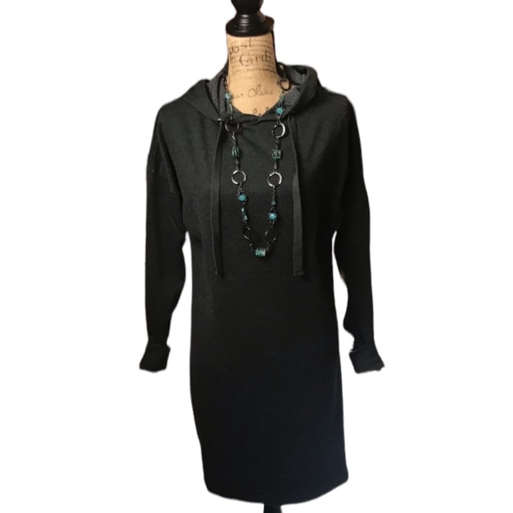 Solutions dark gray/black long sleeved hooded sweater dress